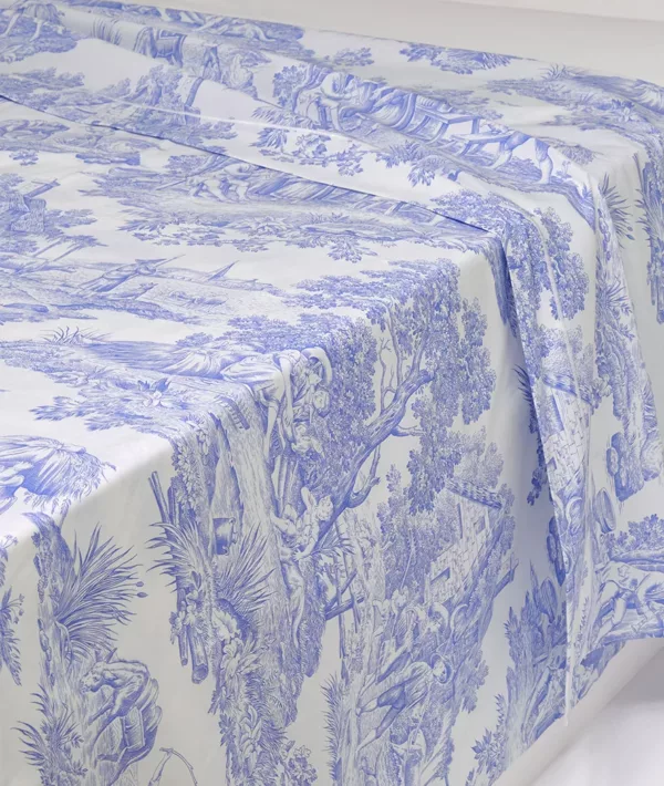 La-maison-de-Balmy-Linge-de-lit-Parure-Pastorale-bleu-Percale-de-coton-France-terre-textile-drap-plat-toile-de-jouy