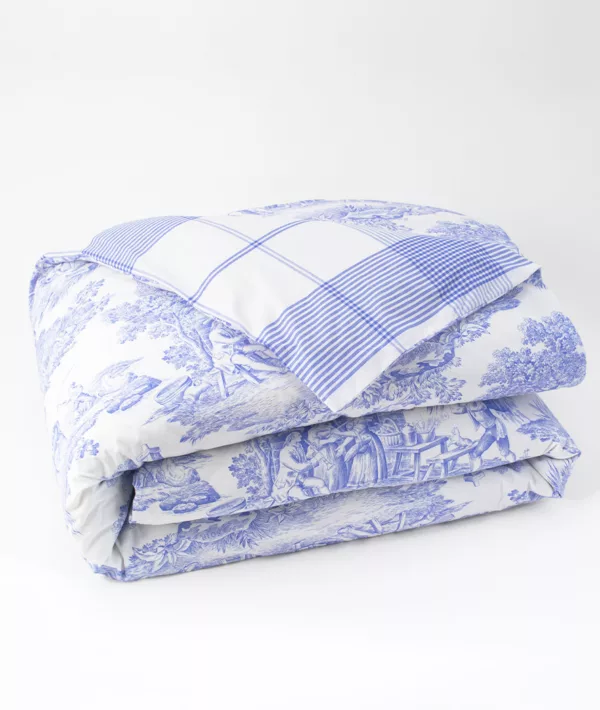 La-maison-de-Balmy-Linge-de-lit-Parure-Pastorale-bleu-Percale-de-coton-France-terre-textile-housse-de-couette-toile-de-jouy