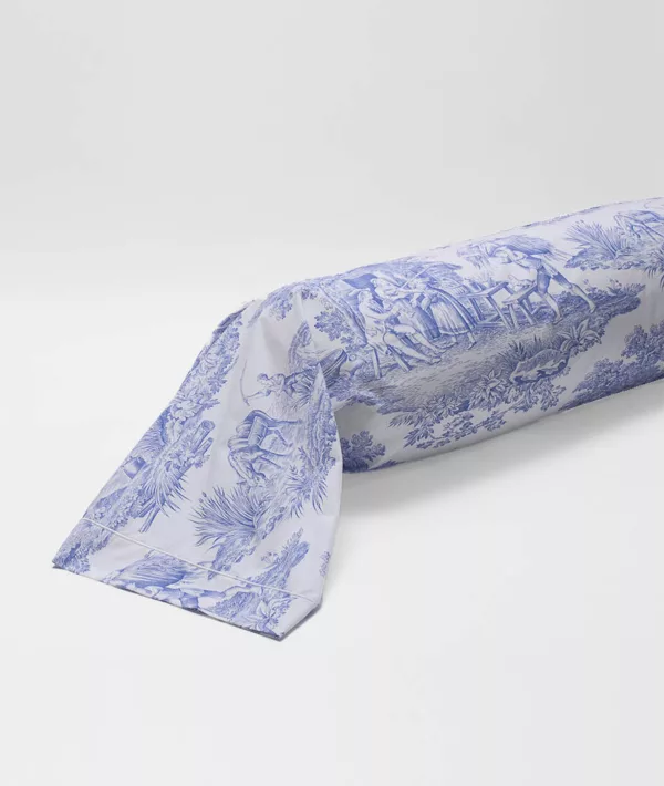 La-maison-de-Balmy-Linge-de-lit-Parure-Pastorale-bleu-Percale-de-coton-France-terre-textile-taie-traversin-toile-de-jouy